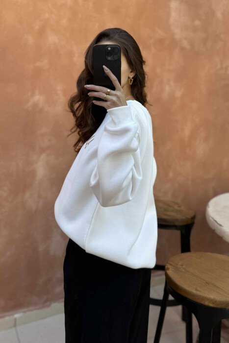 BEAR IMAGE WRITTINGS WOMEN SWEATSHIRT WHITE-E BARDHE - 2