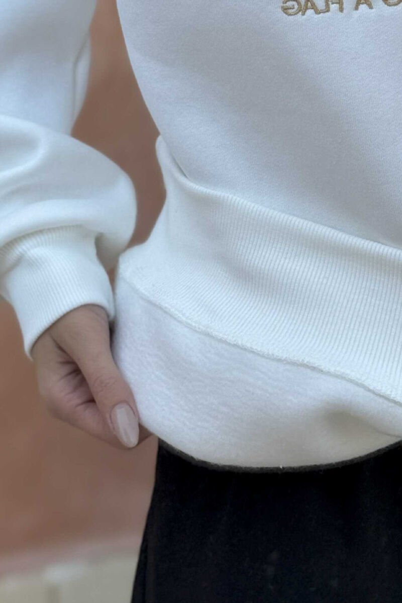 BEAR IMAGE WRITTINGS WOMEN SWEATSHIRT WHITE-E BARDHE - 4