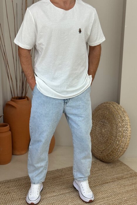 BEAR LOGO ONE COLOR MEN T-SHIRT WHITE-E BARDHE - KLAUDIO FASHION