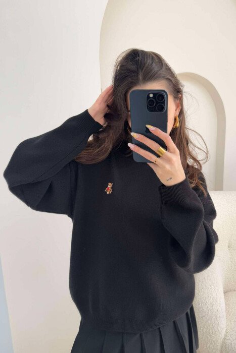 BEAR LOGO ONE COLOR WOMEN SWEATER BLACK/ E ZEZE - 5