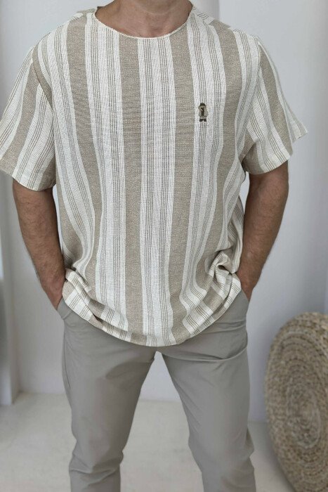 BEAR LOGO STRIPED MEN T-SHIRT BEIGE/BEZHE - 4