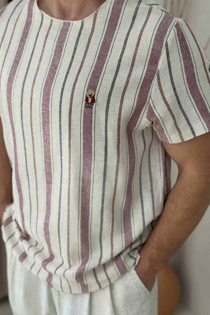 BEAR LOGO STRIPED MEN T-SHIRT BURGUNDY/VISHNJE - 3