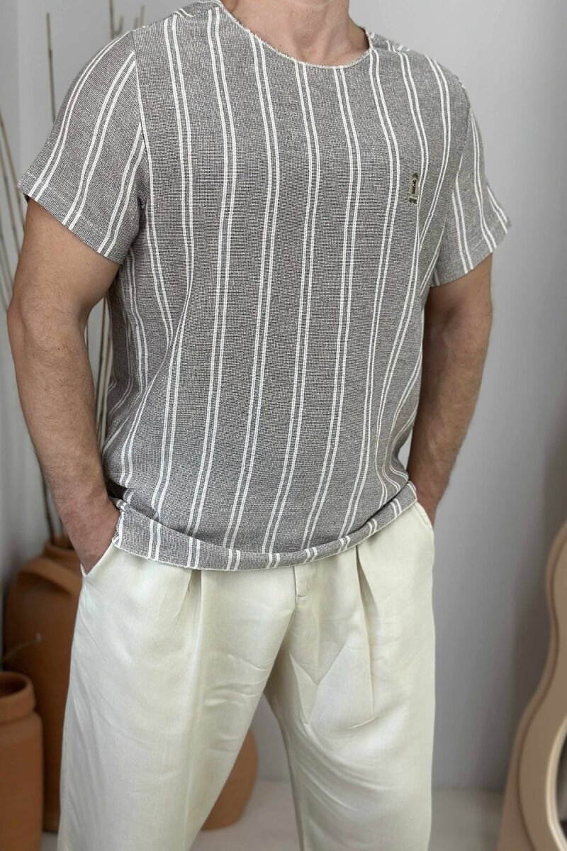 BEAR LOGO STRIPED MEN T-SHIRT DARK BEIGE/BEZHE ERRET - 2