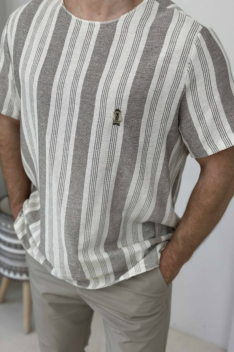 BEAR LOGO STRIPED MEN T-SHIRT DARK BEIGE/BEZHE ERRET - 2