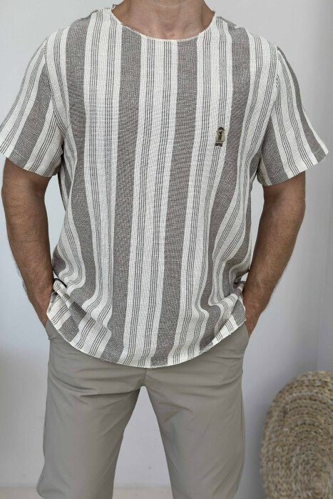 BEAR LOGO STRIPED MEN T-SHIRT DARK BEIGE/BEZHE ERRET - 4