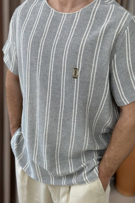 BEAR LOGO STRIPED MEN T-SHIRT LIGHT GREY/GZ - 3
