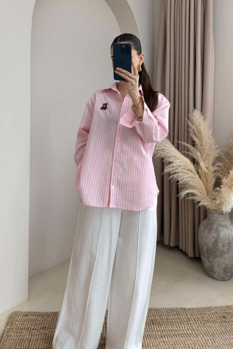 BEAR LOGO STRIPED WOMEN SHIRT PINK/ROZE - 2