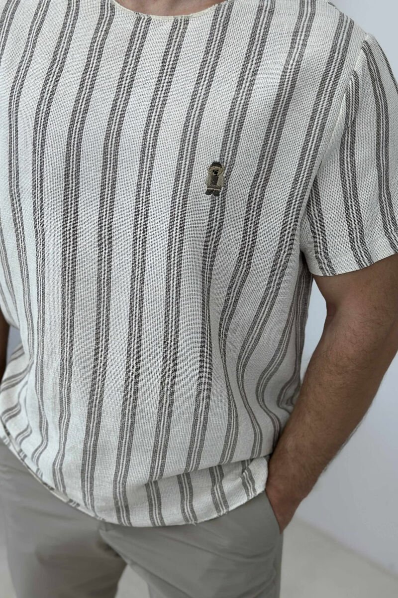 BEAR LOGO STRIPES MEN T-SHIRT BEIGE/BEZHE - 2