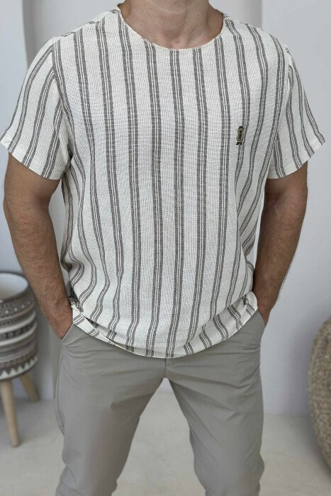 BEAR LOGO STRIPES MEN T-SHIRT BEIGE/BEZHE - 4