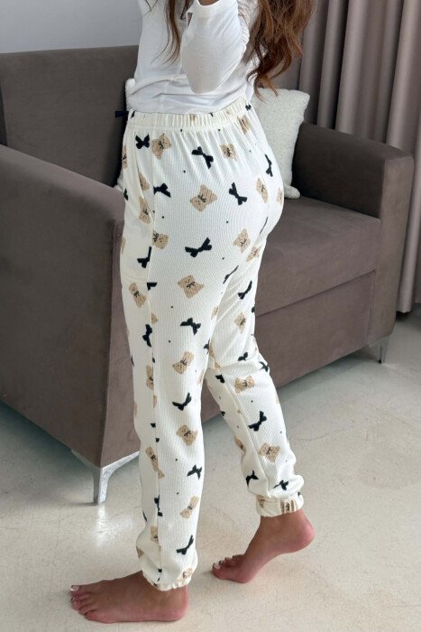 BEAR & RIBBON ONE COLOR WOMAN JOGGERS CREAM/KREM - 4