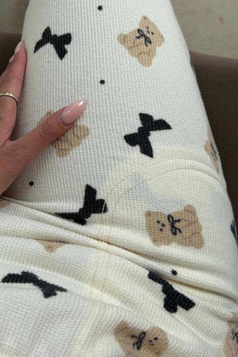 BEAR & RIBBON ONE COLOR WOMAN JOGGERS CREAM/KREM - 5