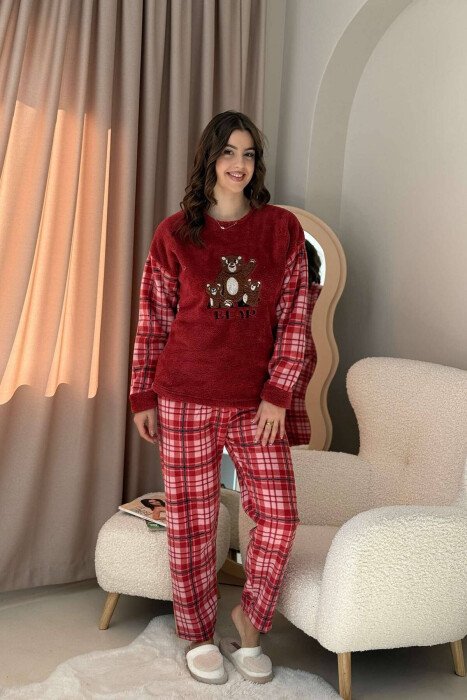 BEAR SQUARE WOMAN PYJAMAS BURGUNDY/VISHNJE - KLAUDIO FASHION