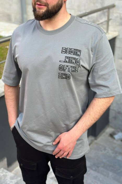BEGIN ROUND NECK COTTON MEN T-SHIRT GREY/GRI - KLAUDIO FASHION