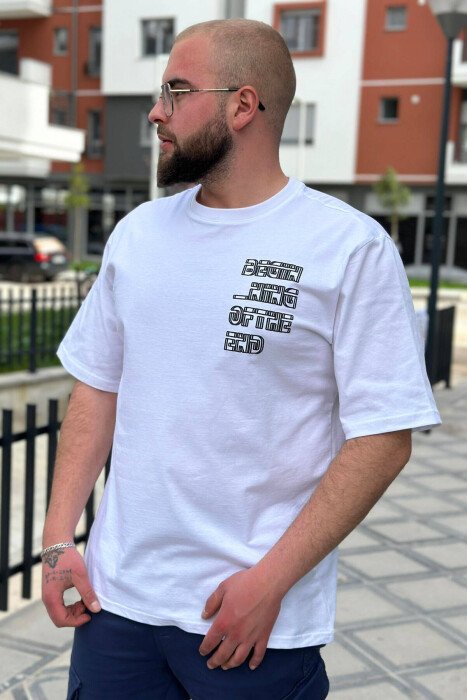 BEGIN ROUND NECK COTTON MEN T-SHIRT WHITE-E BARDHE - KLAUDIO FASHION