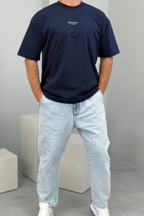 BELIEVE IN YOURSELF WRITTING MEN T-SHIRT DARK BLUE/BEE - 1