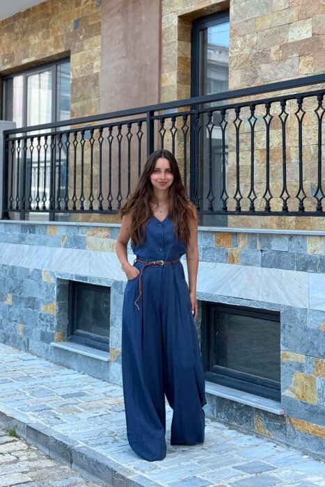 BELT DETAIL BUTTONED WOMAN JUMPSUIT BLUE/BLU 