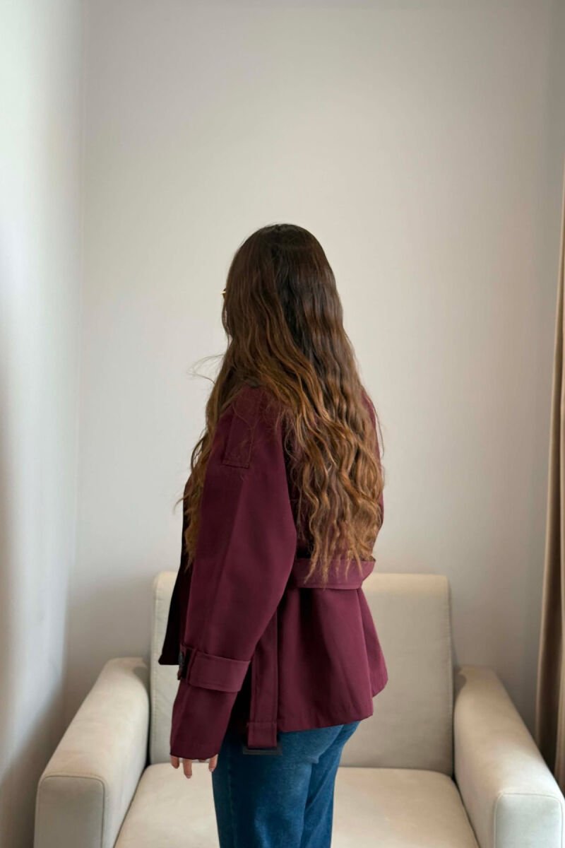 BELT DETAIL BUTTONED WOMAN TRENCH COAT BURGUNDY/VISHNJE - 2