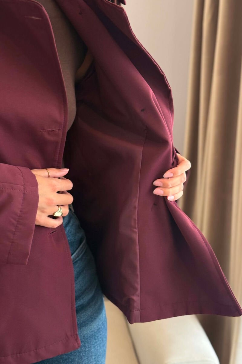 BELT DETAIL BUTTONED WOMAN TRENCH COAT BURGUNDY/VISHNJE - 4