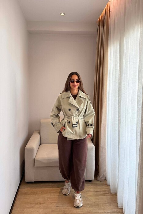 BELT DETAIL BUTTONED WOMAN TRENCH COAT MINT/MENTE 