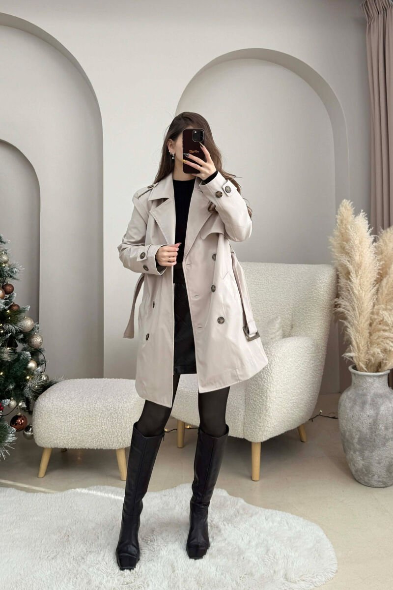 BELT DETAIL BUTTONED WOMEN JACKET LIGHT GREY/GZ - 2