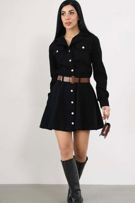 FUSTAN XHINS ME DETAJIN E RRIPIT PËR FEMRA NË NGJYRËN E ZEZË - KLAUDIO FASHION
