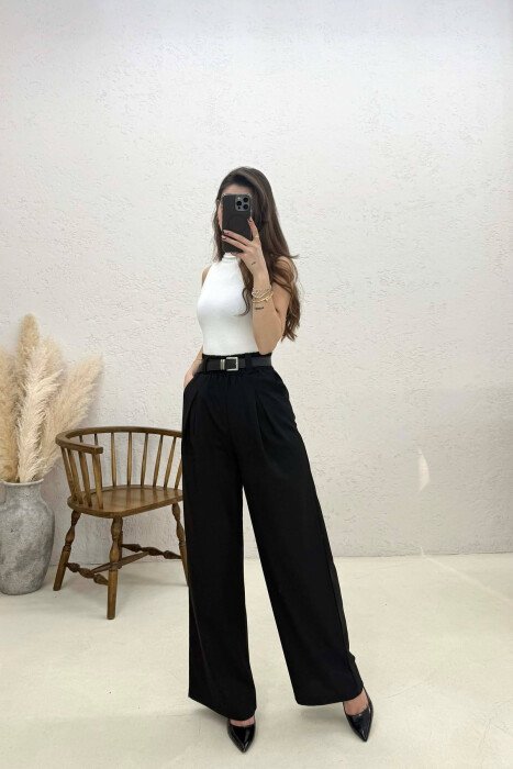 PANTALLONA ME DETAJIN E RRIPIT PER FEMRA NE NGJYRE TE ZEZE - KLAUDIO FASHION