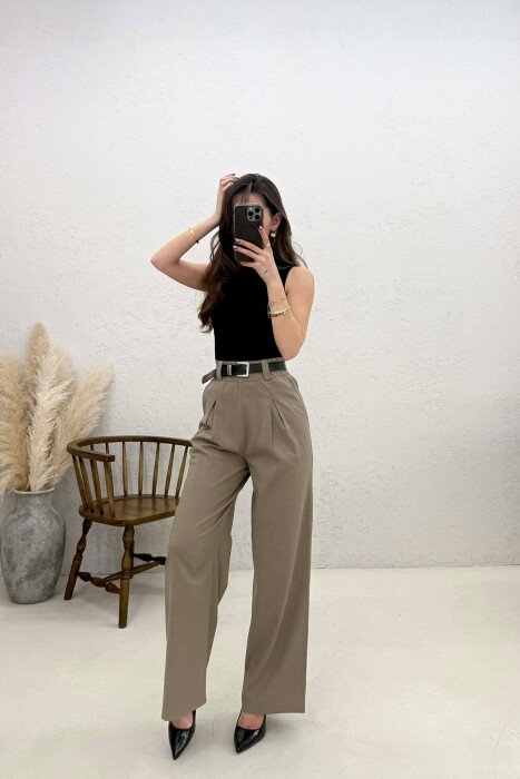 PANTALLONA ME DETAJIN E RRIPIT PER FEMRA NE NGJYRE GRI - KLAUDIO FASHION