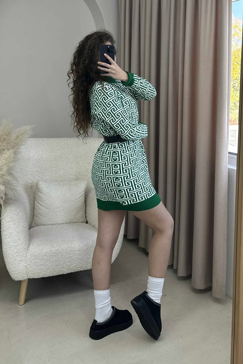 BELT DETAIL HIGH NECK WOMEN DRESS GREEN/JESHILE - 3