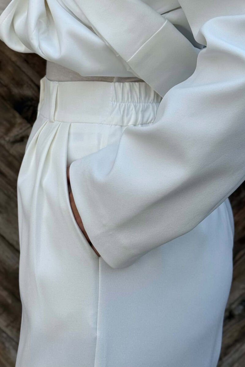 BELT DETAIL JACKET + SEMI ELASTIC WAIST TROUSERS WOMAN SET WHITE-E BARDHE - 3