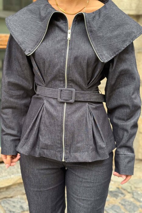 BELT DETAIL JACKET+ TROUSERS WOMAN SET DARK BLUE/BEE - 5