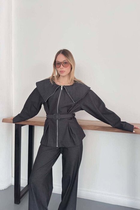 BELT DETAIL JACKET+ TROUSERS WOMAN SET DARK GREY/GEE - 4