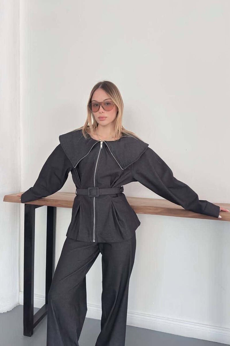 BELT DETAIL JACKET+ TROUSERS WOMAN SET DARK GREY/GEE - 4