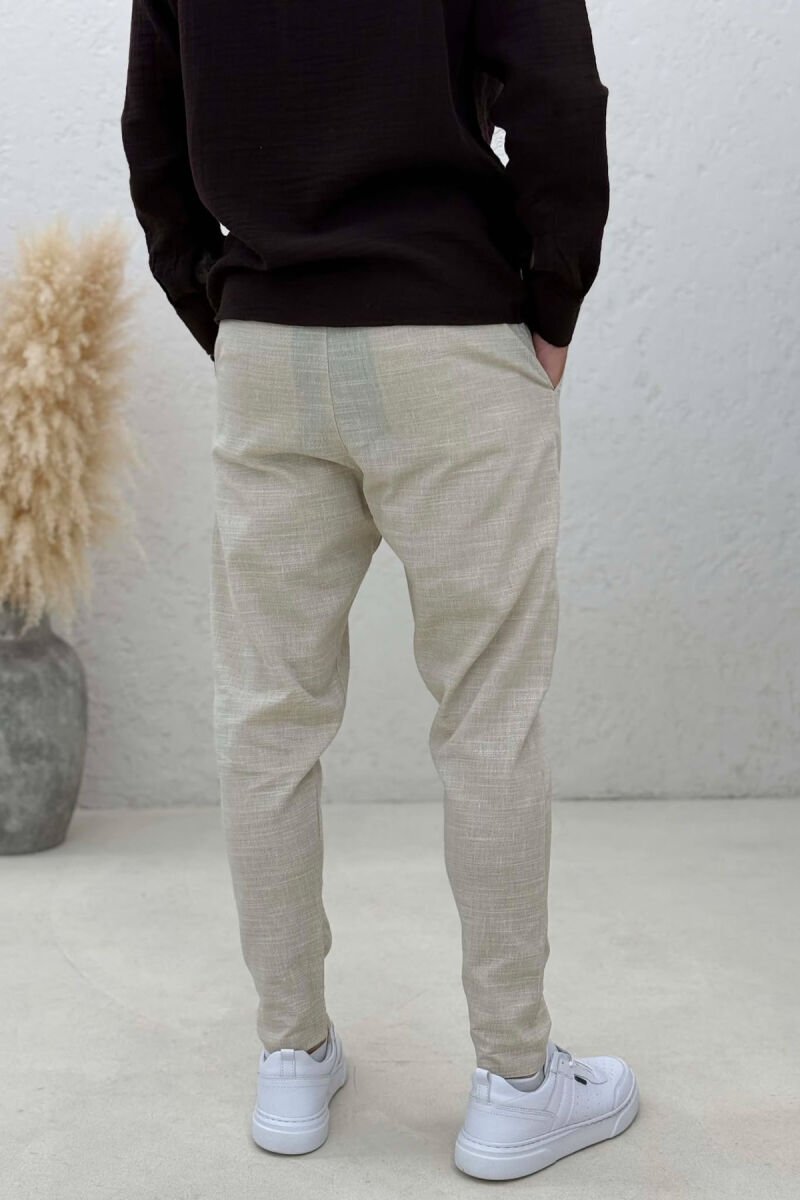 BELT DETAIL LINEN BLEND MEN PNTS BEIGE/BEZHE - 3