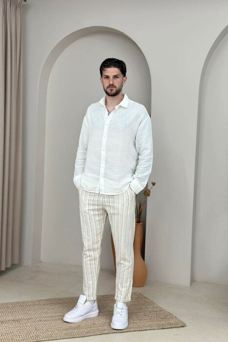 BELT DETAIL LINES DESIGN MEN PANTS BEIGE/BEZHE - 1