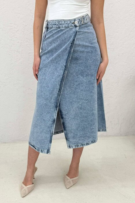 BELT DETAIL LONG DENIM WOMEN SKIRT LIGHTBLUE/BZ - 2