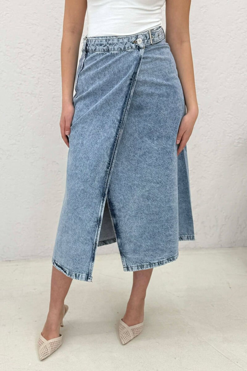 BELT DETAIL LONG DENIM WOMEN SKIRT LIGHTBLUE/BZ - 2