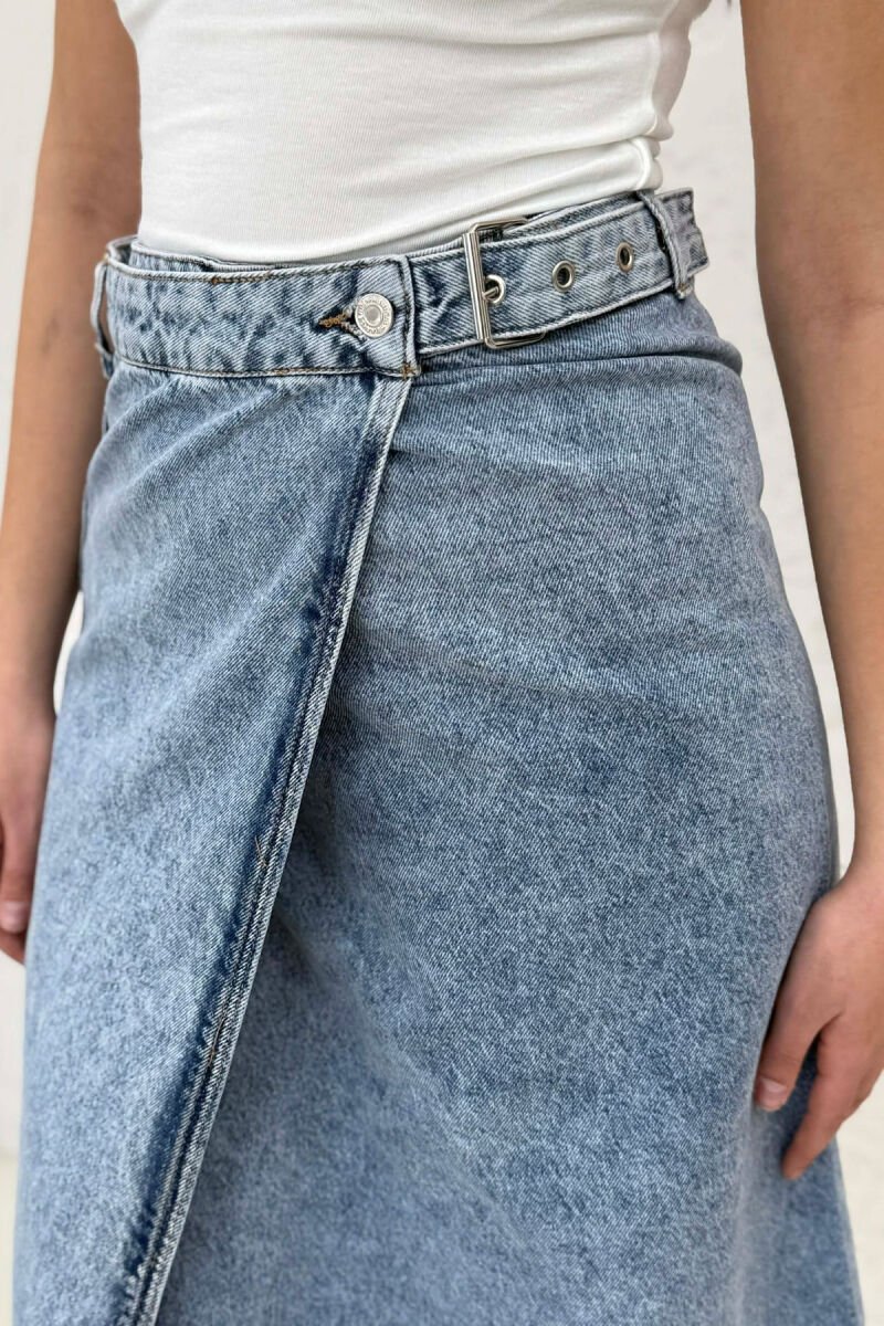 BELT DETAIL LONG DENIM WOMEN SKIRT LIGHTBLUE/BZ - 3