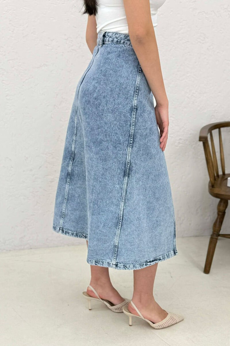 BELT DETAIL LONG DENIM WOMEN SKIRT LIGHTBLUE/BZ - 4