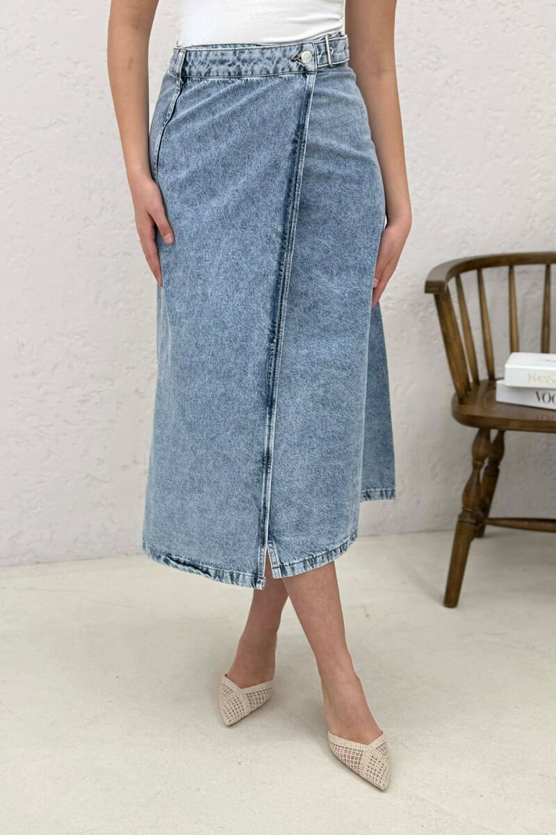 BELT DETAIL LONG DENIM WOMEN SKIRT LIGHTBLUE/BZ - 6