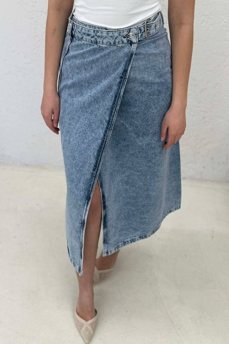 BELT DETAIL LONG DENIM WOMEN SKIRT LIGHTBLUE/BZ - 7