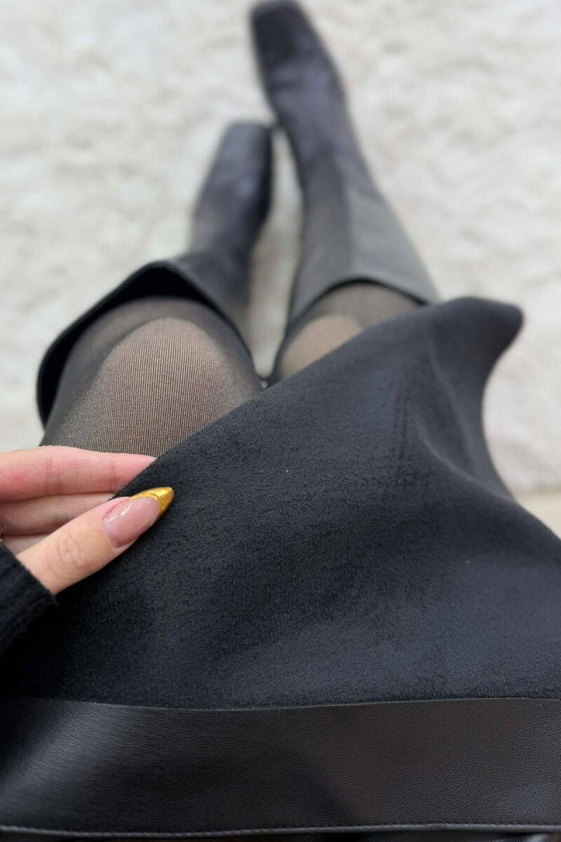 BELT DETAIL LONG LEATHER WOMEN SKIRT BLACK/ E ZEZE - 3
