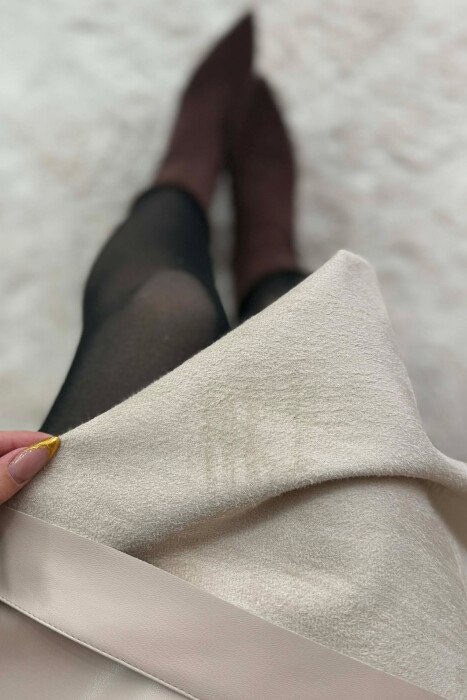 BELT DETAIL LONG LEATHER WOMEN SKIRT CREAM/KREM - 3