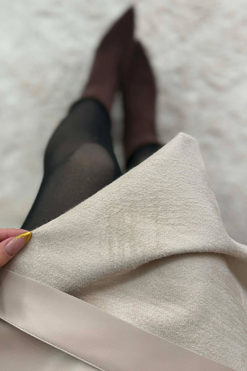 BELT DETAIL LONG LEATHER WOMEN SKIRT CREAM/KREM - 3