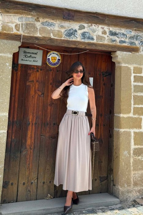 BELT DETAIL LONG WOMAN DRESS BEIGE/BEZHE - 1