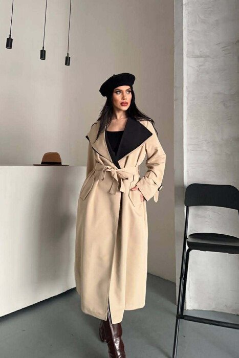 BELT DETAIL LONG WOMAN TRENCH COAT BEIGE/BEZHE - 1