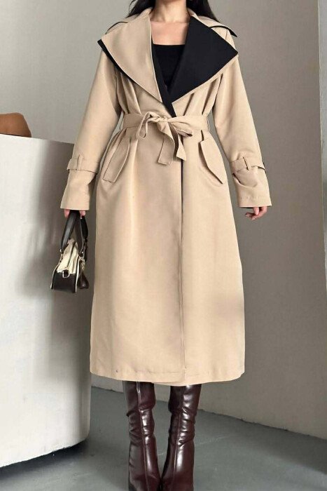 BELT DETAIL LONG WOMAN TRENCH COAT BEIGE/BEZHE - 10