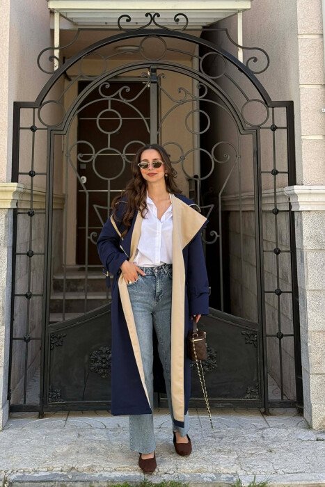 BELT DETAIL LONG WOMAN TRENCH COAT BLUE/BLU - 5