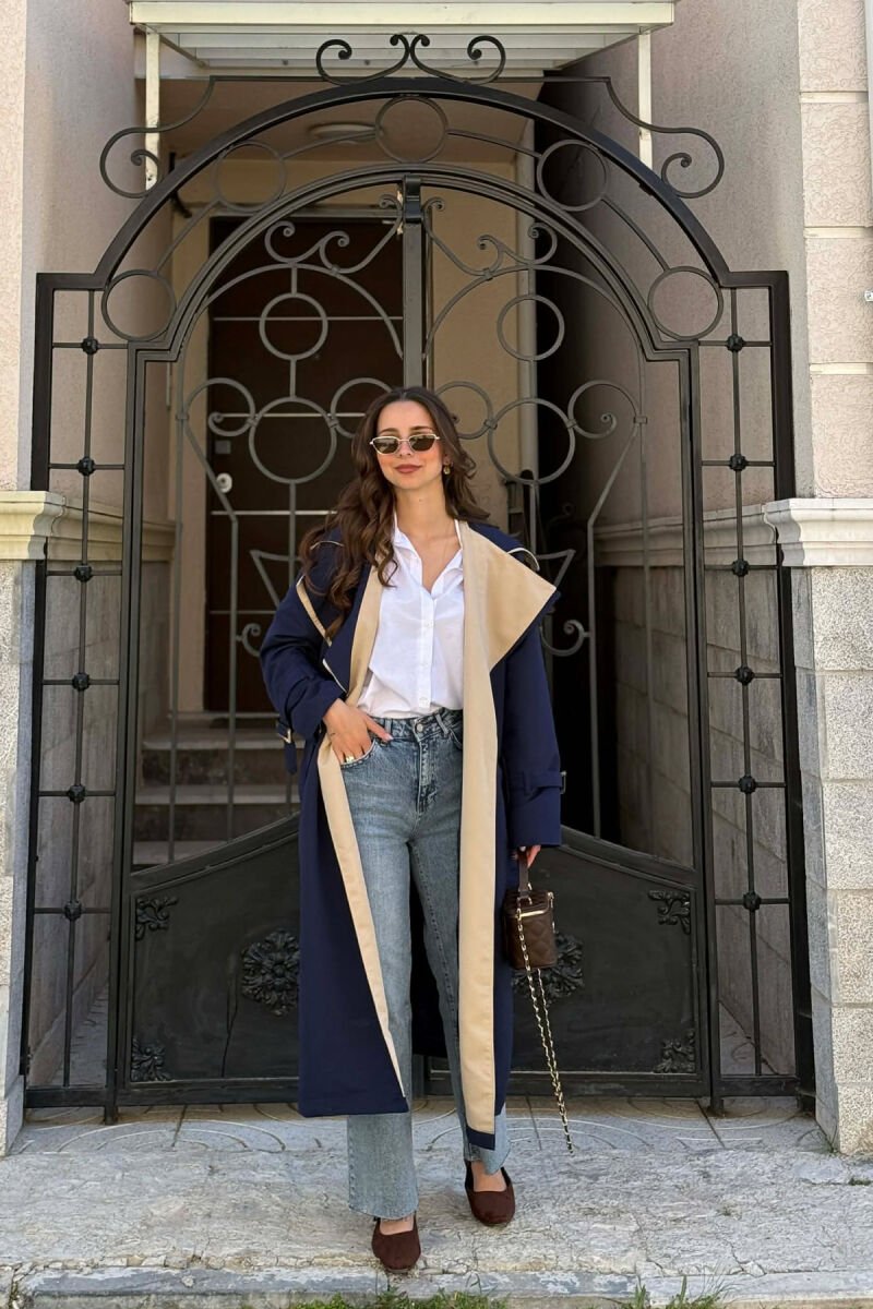BELT DETAIL LONG WOMAN TRENCH COAT BLUE/BLU - 5