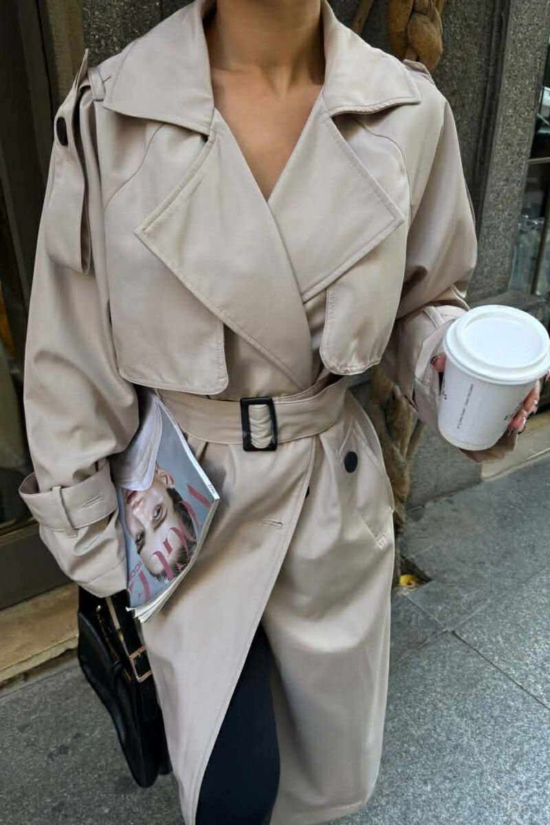 BELT DETAIL LONG WOMEN JACKET BEIGE/BEZHE - 1