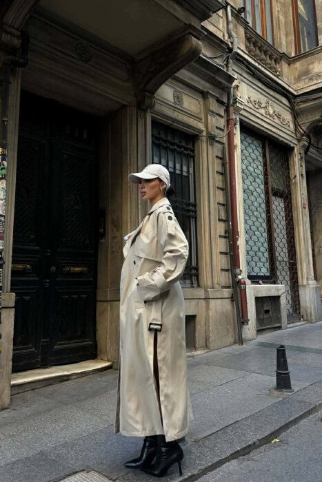BELT DETAIL LONG WOMEN JACKET BEIGE/BEZHE - 5